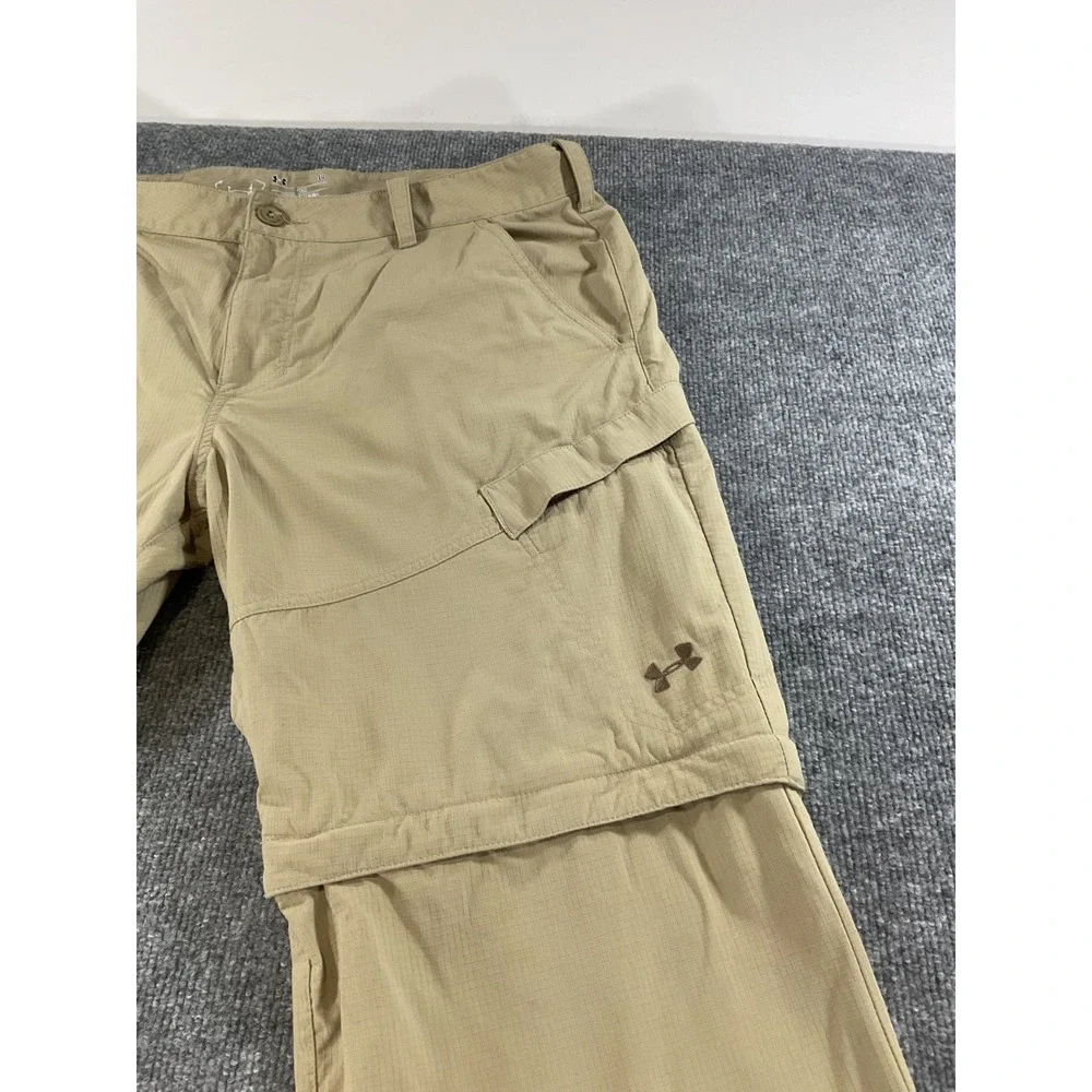 Under Armour Convertible Pants 38x32 Tan Khaki Zip Off Hiking Cargo Lightweight
